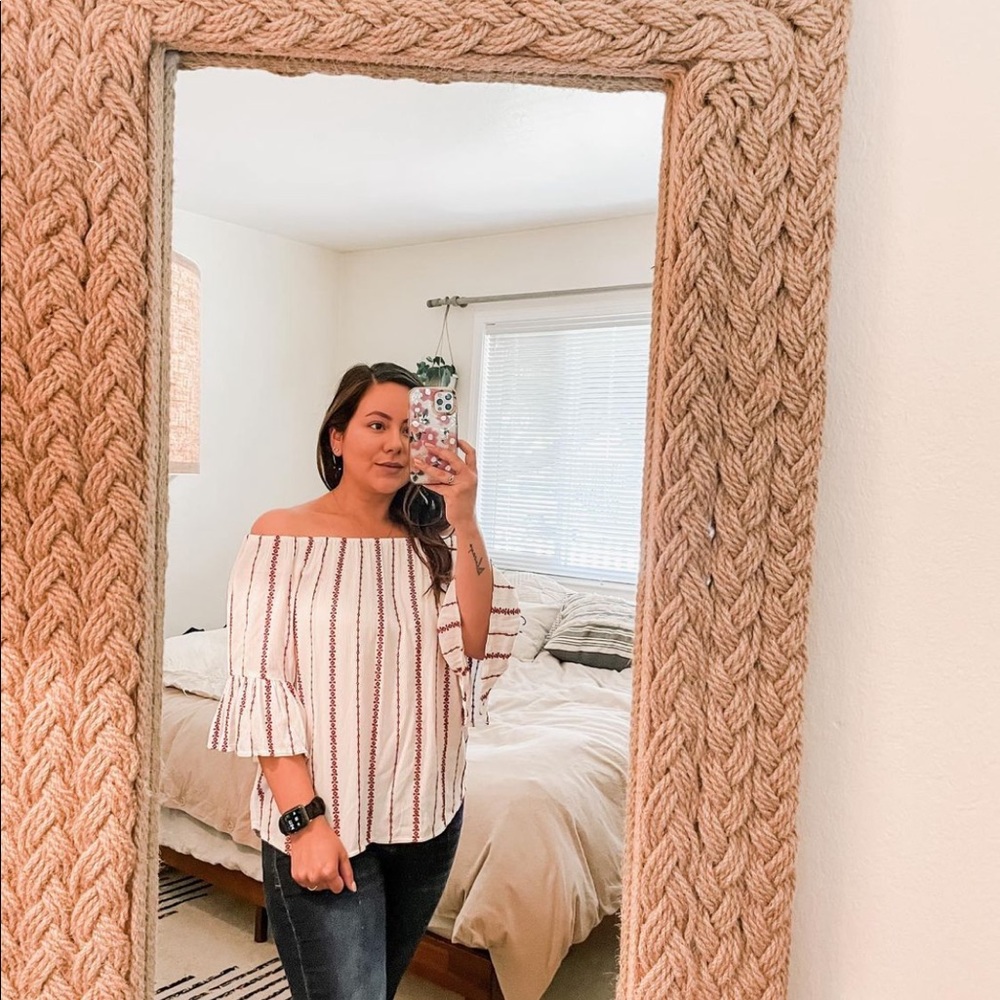 Off the shoulder red embroidered top